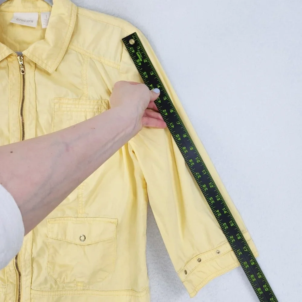 Chicos Jacket Women 1 Yellow 8 3/4 Sleeve Utility Full Zip Lightweight Spring